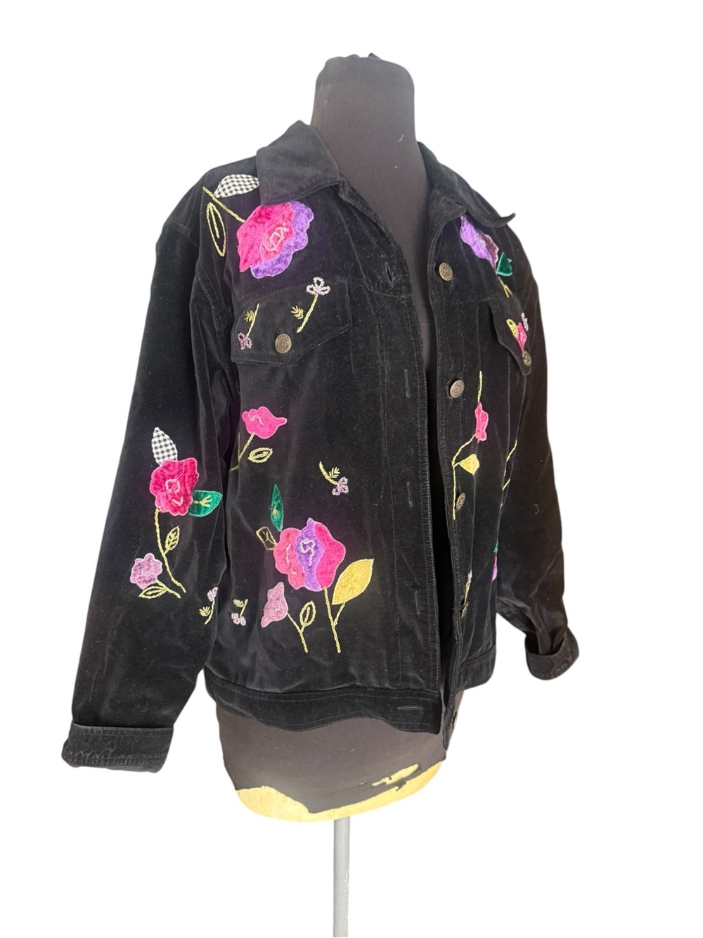 Vintage 90s Susan Bristol Velvet Floral Embroidered Jacket M Artsy Boho Y2K